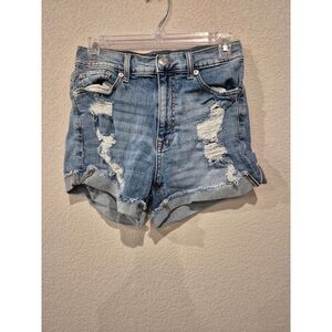 Aeropostal Mom Shorts High Rise Ripped Denim Shorty Size 2 Blue